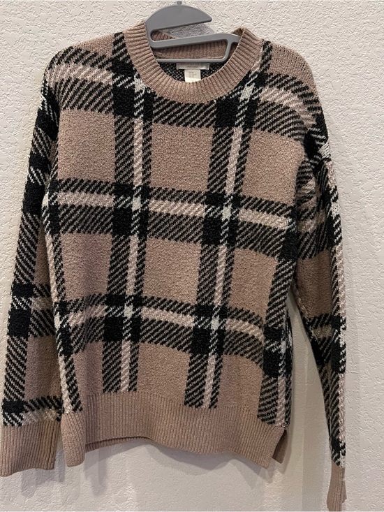 Christian Siriano Sweaters - Christian Siriano Plaid Crewneck Sweater in Taupe and Black XS